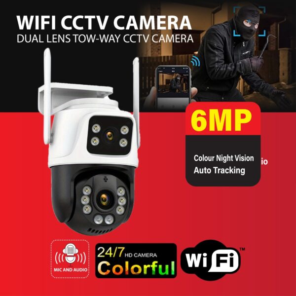 WiFi PTZ CCTV 6MP Night Vision Color Camera ICSEE App