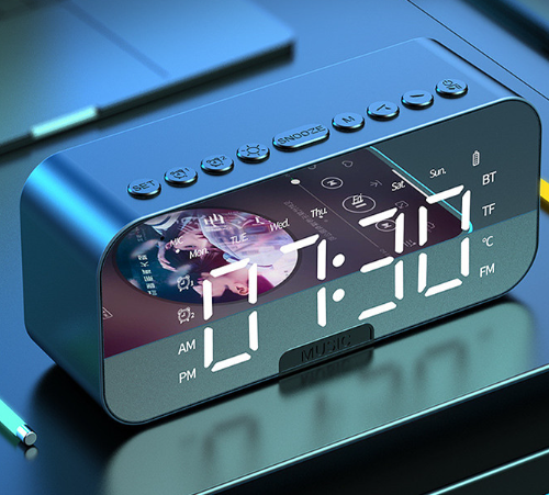 Bluetooth Speaker Digital Alarm Clock Large LED Mirror Screen Electronic Clocks FM Radio Phone Holder Bedroom Office Decorations