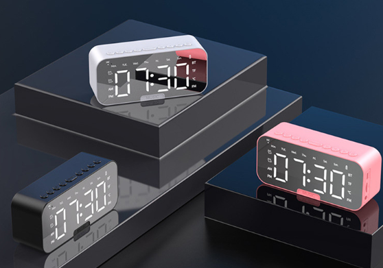 Bluetooth Speaker Digital Alarm Clock Large LED Mirror Screen Electronic Clocks FM Radio Phone Holder Bedroom Office Decorations