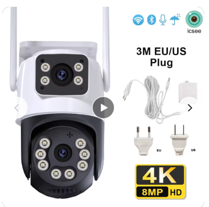 ICSEE 8MP Dual-Lens PTZ WIFI Camera (with 3M Power Supply)