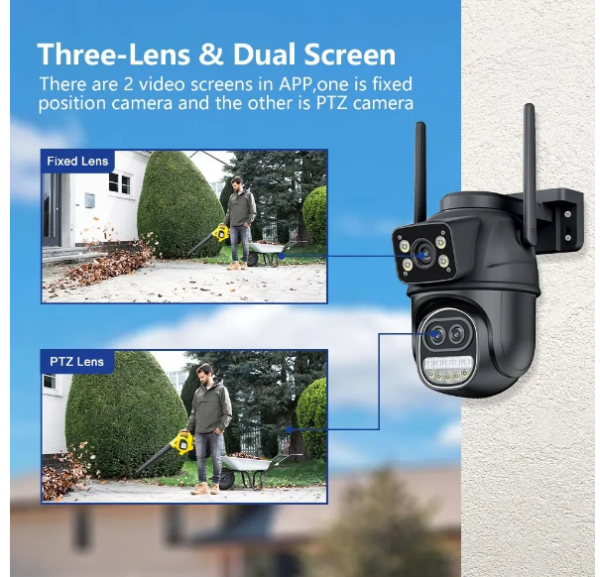 3 Lens 12MP WIFI IP Camera 8X Zoom Dual Screen - PS6 Lite