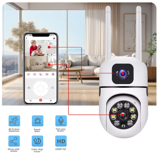 6MP HD Dual Screen AI Wifi Surveillance PTZ Camera