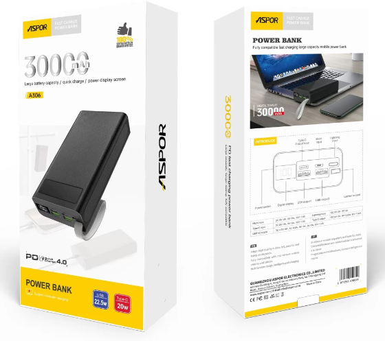 Aspor A306 30000 22.5W Fast Charging Power Bank