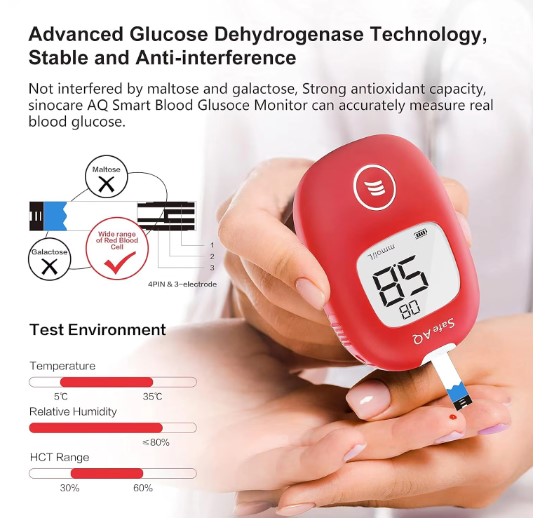 Safe AQ Blood Glucose Meter with 25 Test Strips and Lancets