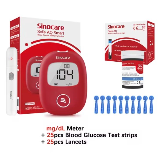 Safe AQ Blood Glucose Meter with 25 Test Strips and Lancets