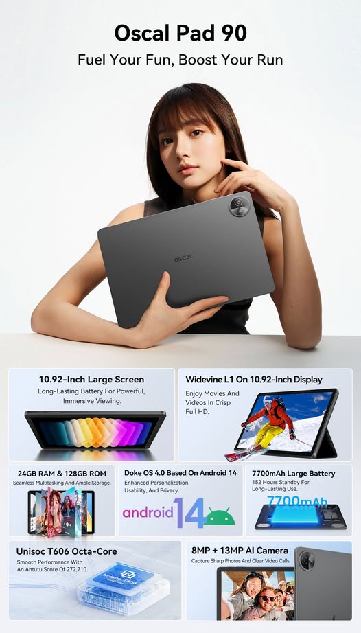 11” Oscal Pad 90 8GB 128GB Android 14 with Keyboard