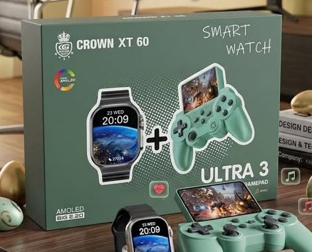 Crown XT 60 Smart Watch + Ultra 3 Gamepad with Retro Games